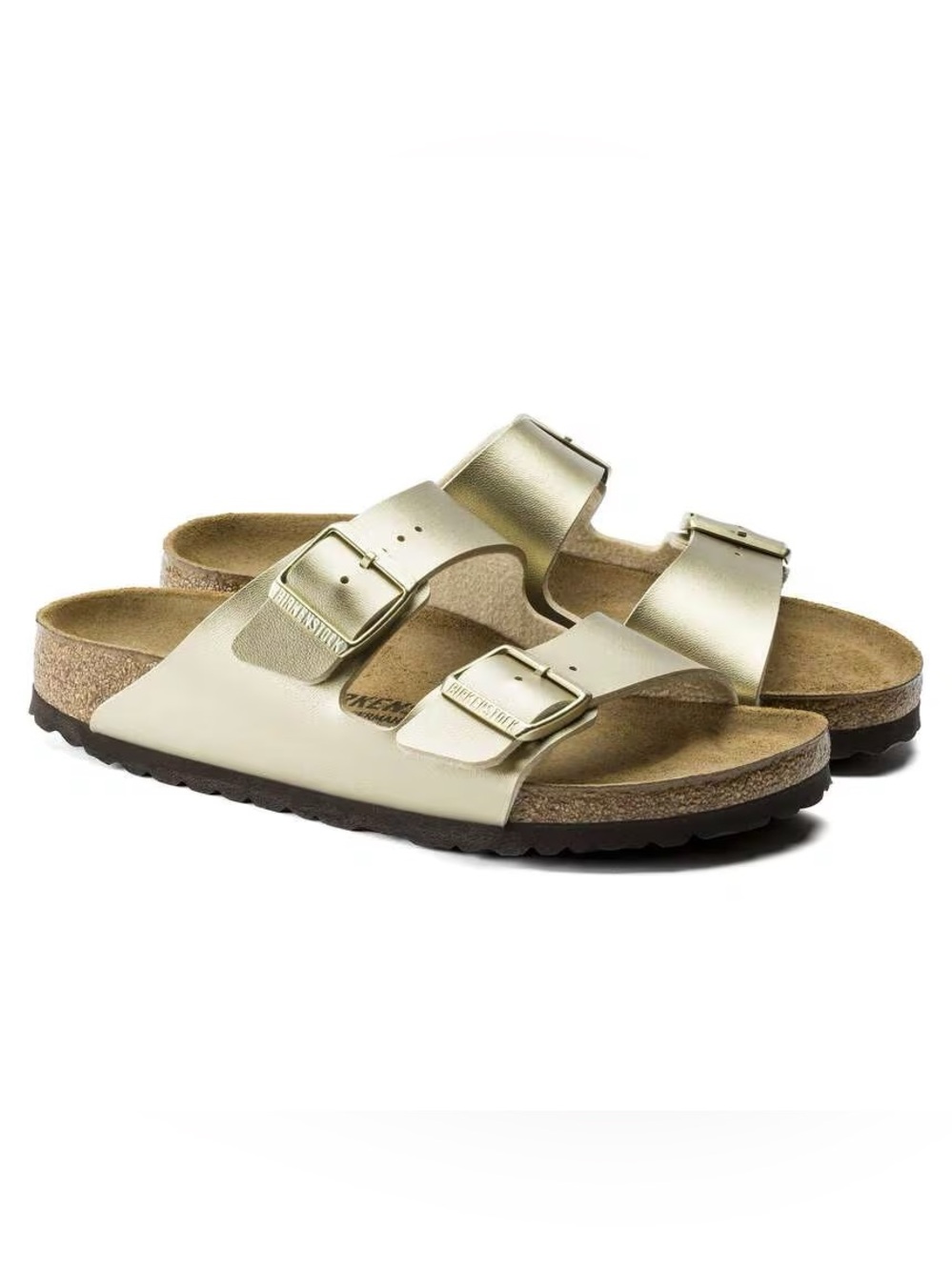 Birkenstock 9 Arizona Metallic Champagne Gold Two Strap Sandals Classic Preppy - Picture 2 of 9